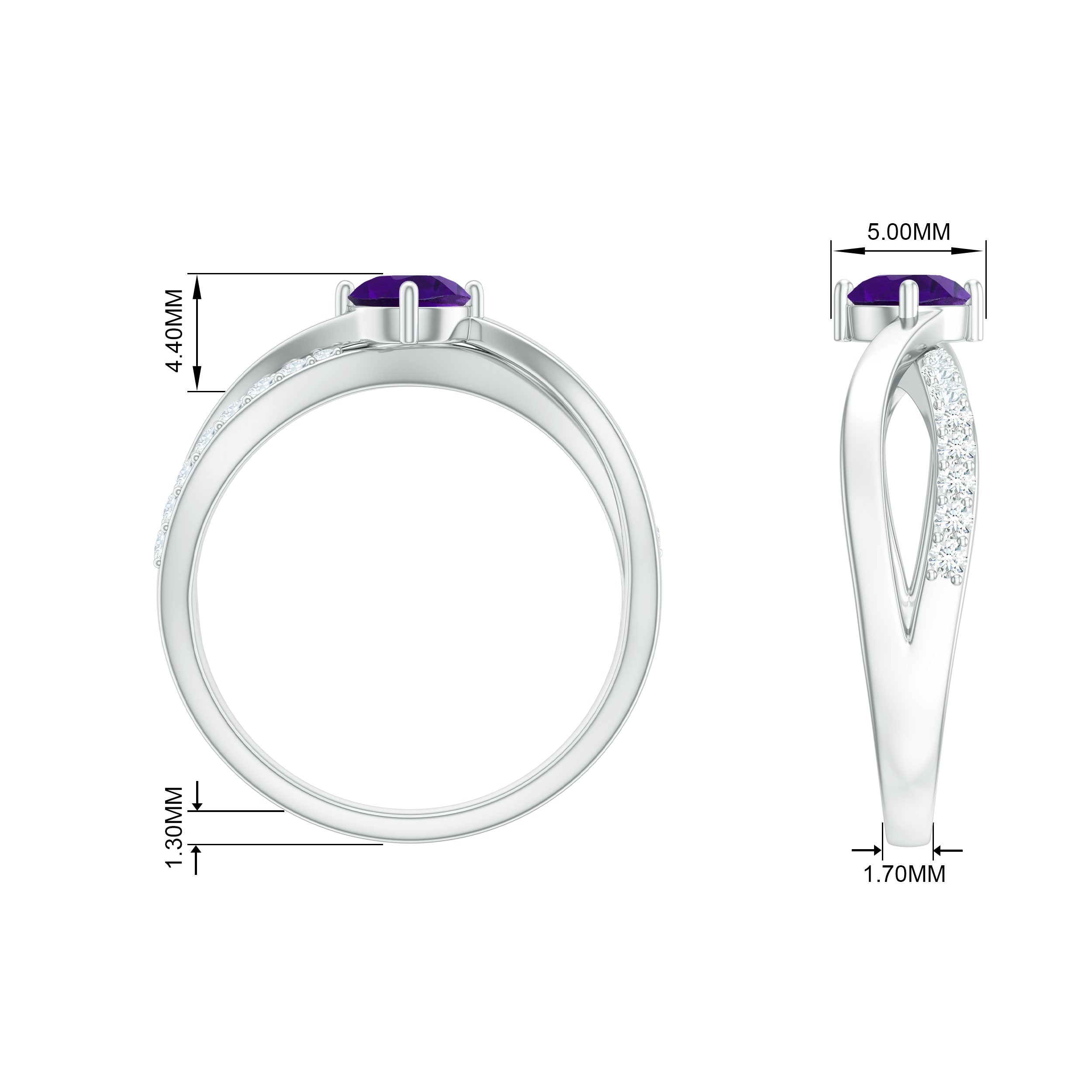 Infinity Shank Amethyst Solitaire Ring with Diamond Amethyst - ( AAA ) - Quality - Rosec Jewels