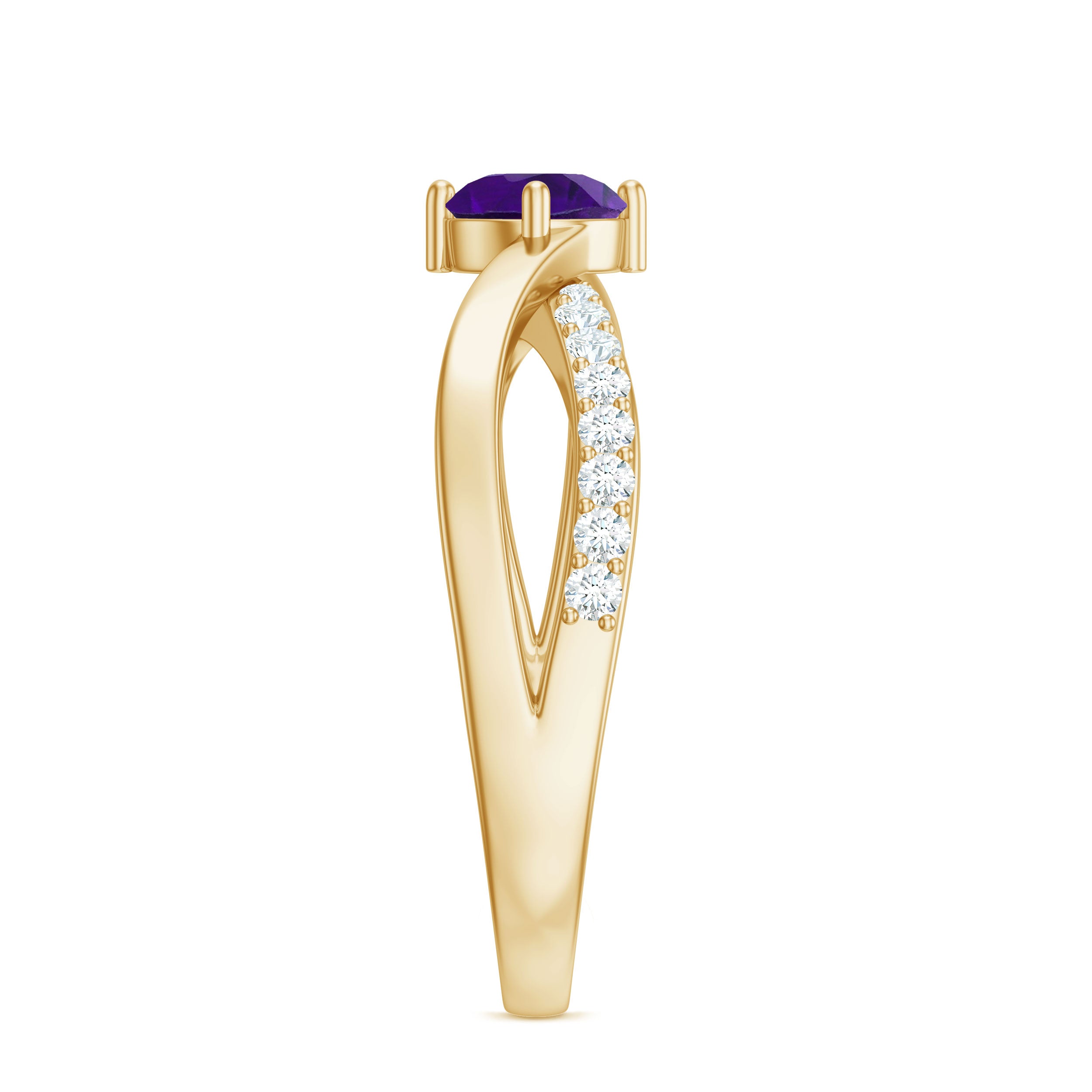 Infinity Shank Amethyst Solitaire Ring with Diamond Amethyst - ( AAA ) - Quality - Rosec Jewels