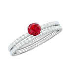 Created Ruby Minimal Wedding Ring Set with Diamond Lab Created Ruby - ( AAAA ) - Quality - Rosec Jewels