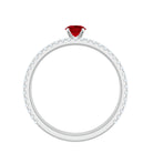 Created Ruby Minimal Wedding Ring Set with Diamond Lab Created Ruby - ( AAAA ) - Quality - Rosec Jewels