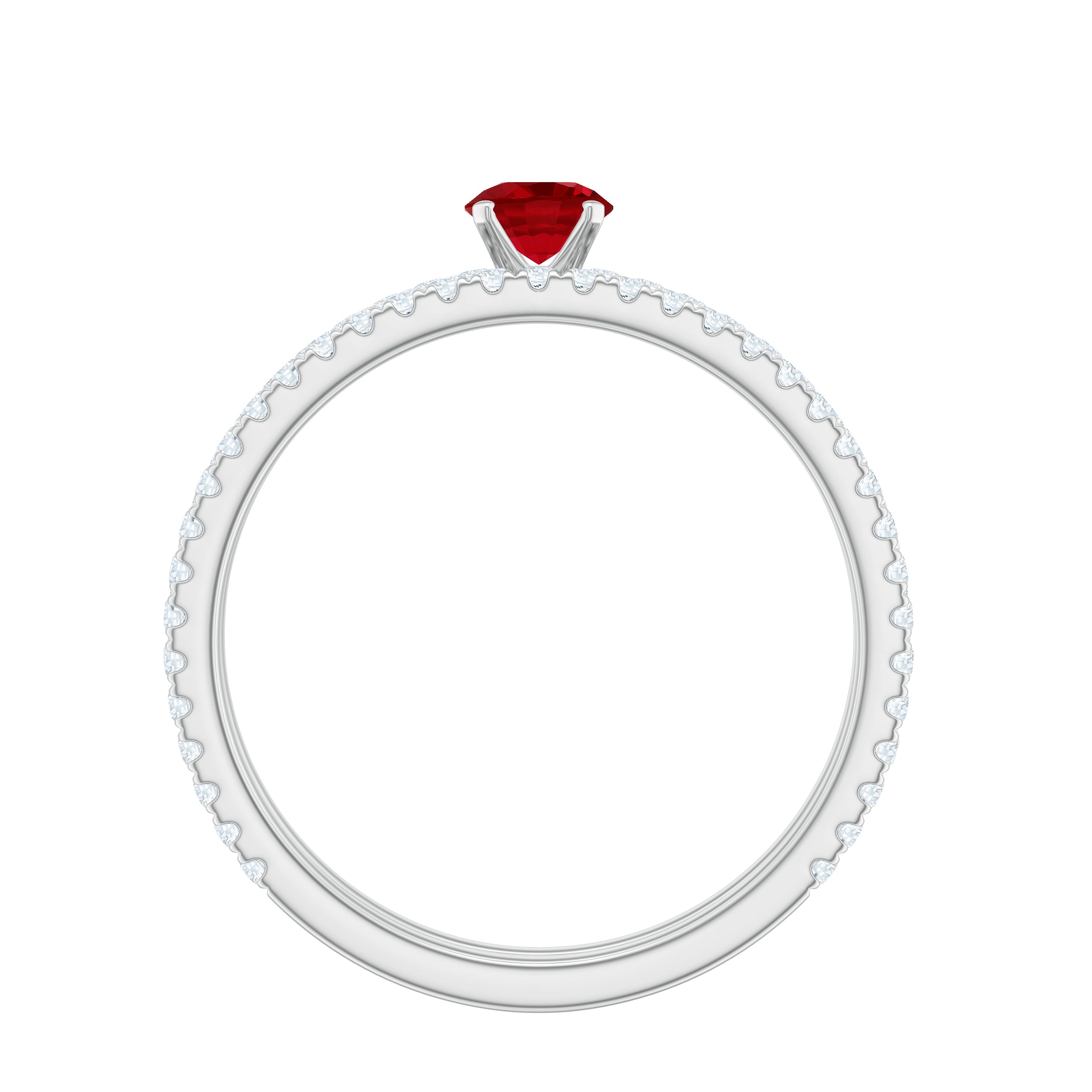 Created Ruby Minimal Wedding Ring Set with Diamond Lab Created Ruby - ( AAAA ) - Quality - Rosec Jewels