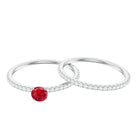 Created Ruby Minimal Wedding Ring Set with Diamond Lab Created Ruby - ( AAAA ) - Quality - Rosec Jewels