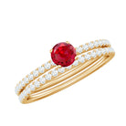 Created Ruby Minimal Wedding Ring Set with Diamond Lab Created Ruby - ( AAAA ) - Quality - Rosec Jewels