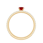 Created Ruby Minimal Wedding Ring Set with Diamond Lab Created Ruby - ( AAAA ) - Quality - Rosec Jewels