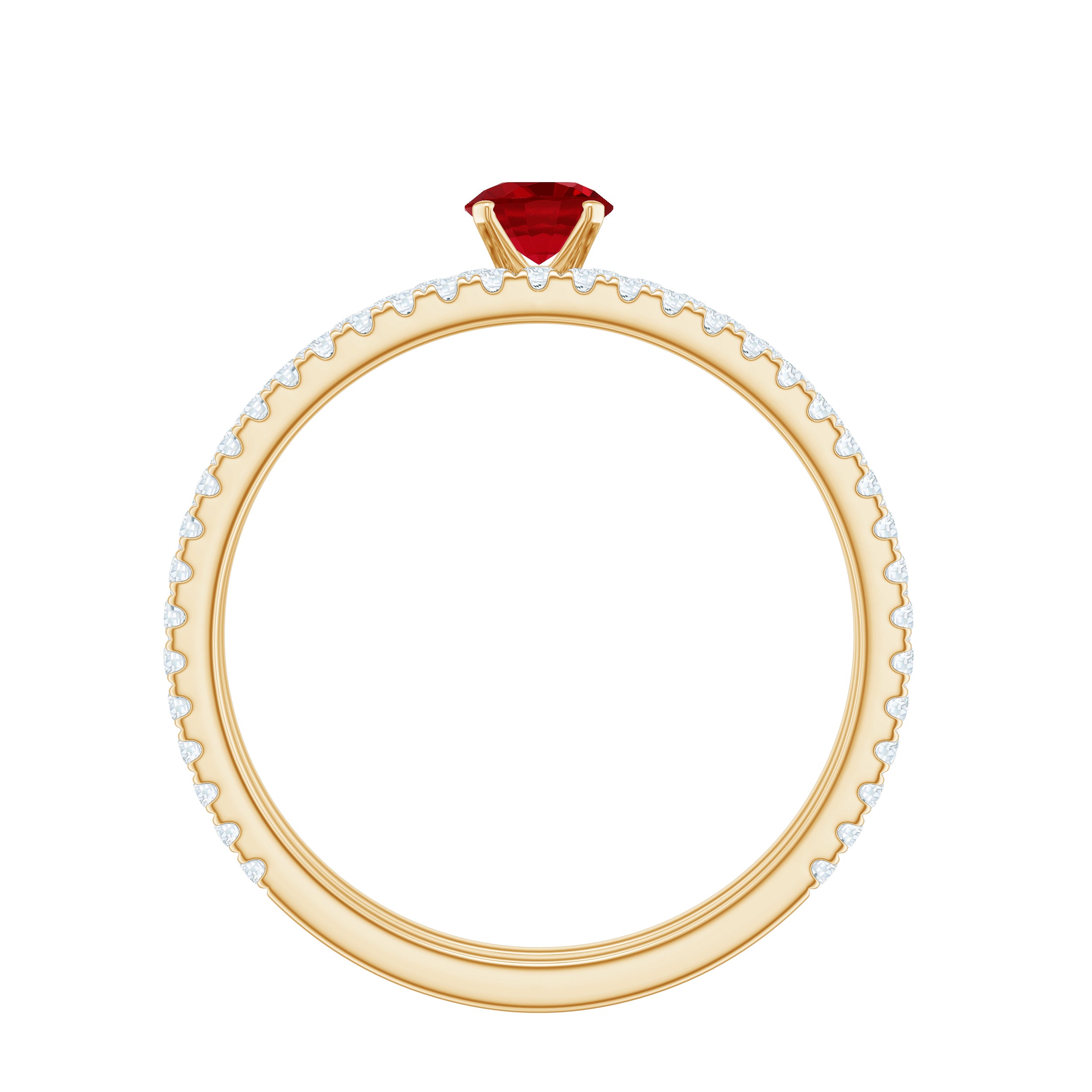 Created Ruby Minimal Wedding Ring Set with Diamond Lab Created Ruby - ( AAAA ) - Quality - Rosec Jewels