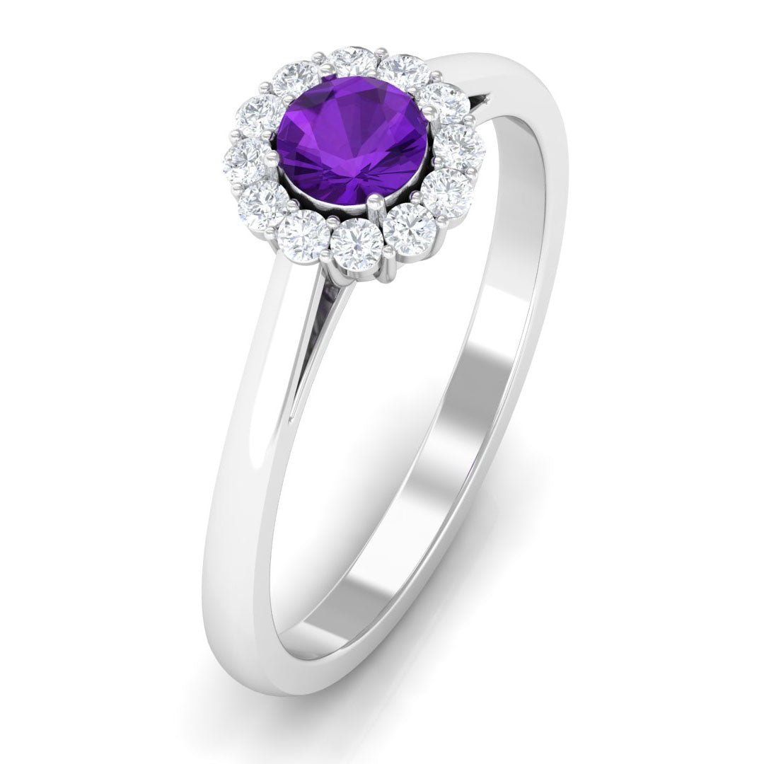 1 CT Amethyst and Diamond Floating Halo Engagement Ring Amethyst - ( AAA ) - Quality - Rosec Jewels