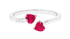 Twin Heart Ruby Engagement Ring in Wrap Style with Diamond Ruby - ( AAA ) - Quality - Rosec Jewels