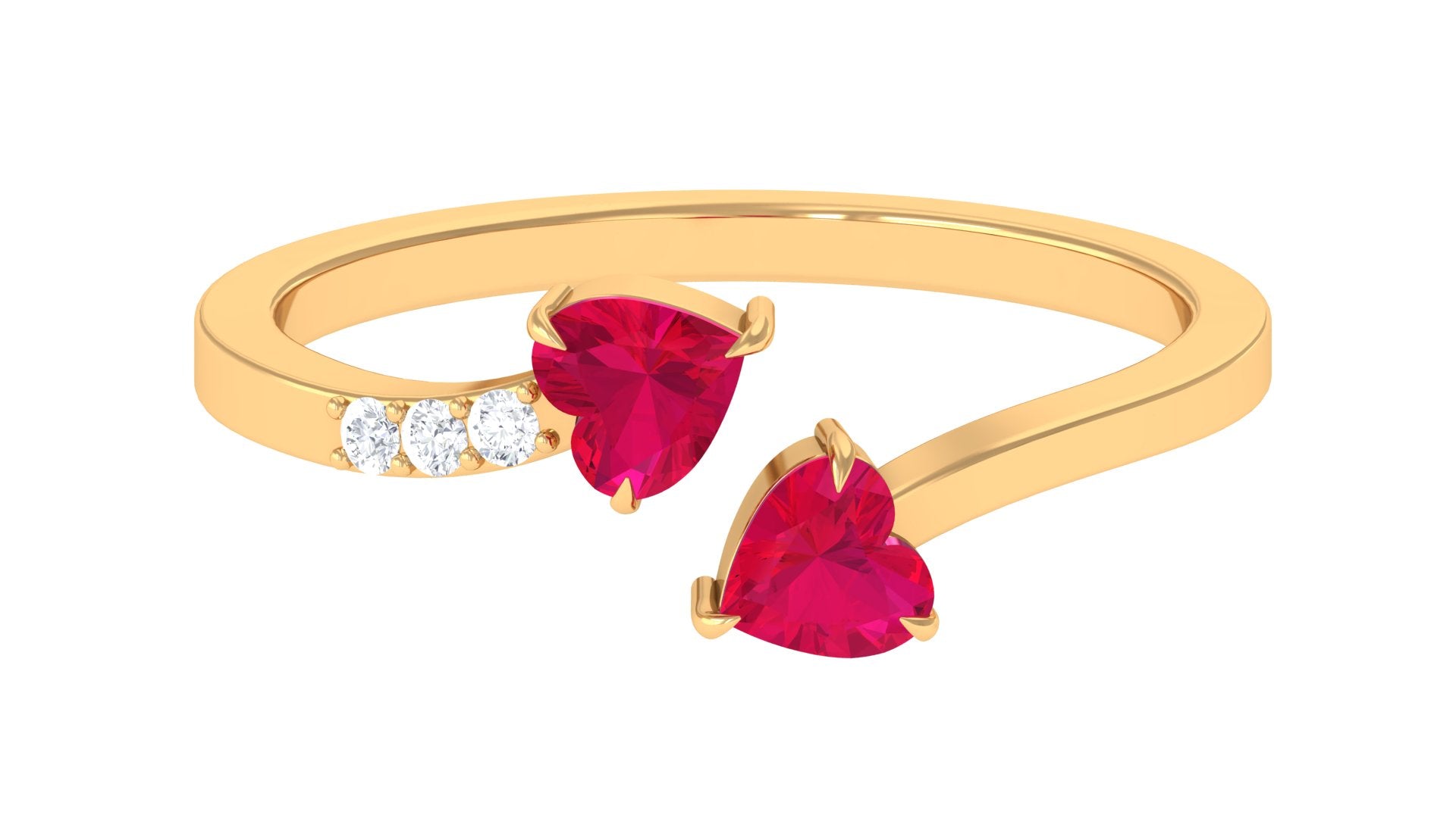 Twin Heart Ruby Engagement Ring in Wrap Style with Diamond Ruby - ( AAA ) - Quality - Rosec Jewels