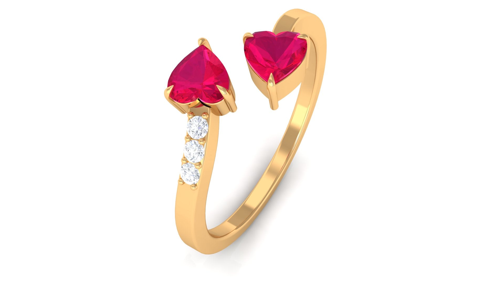 Twin Heart Ruby Engagement Ring in Wrap Style with Diamond Ruby - ( AAA ) - Quality - Rosec Jewels