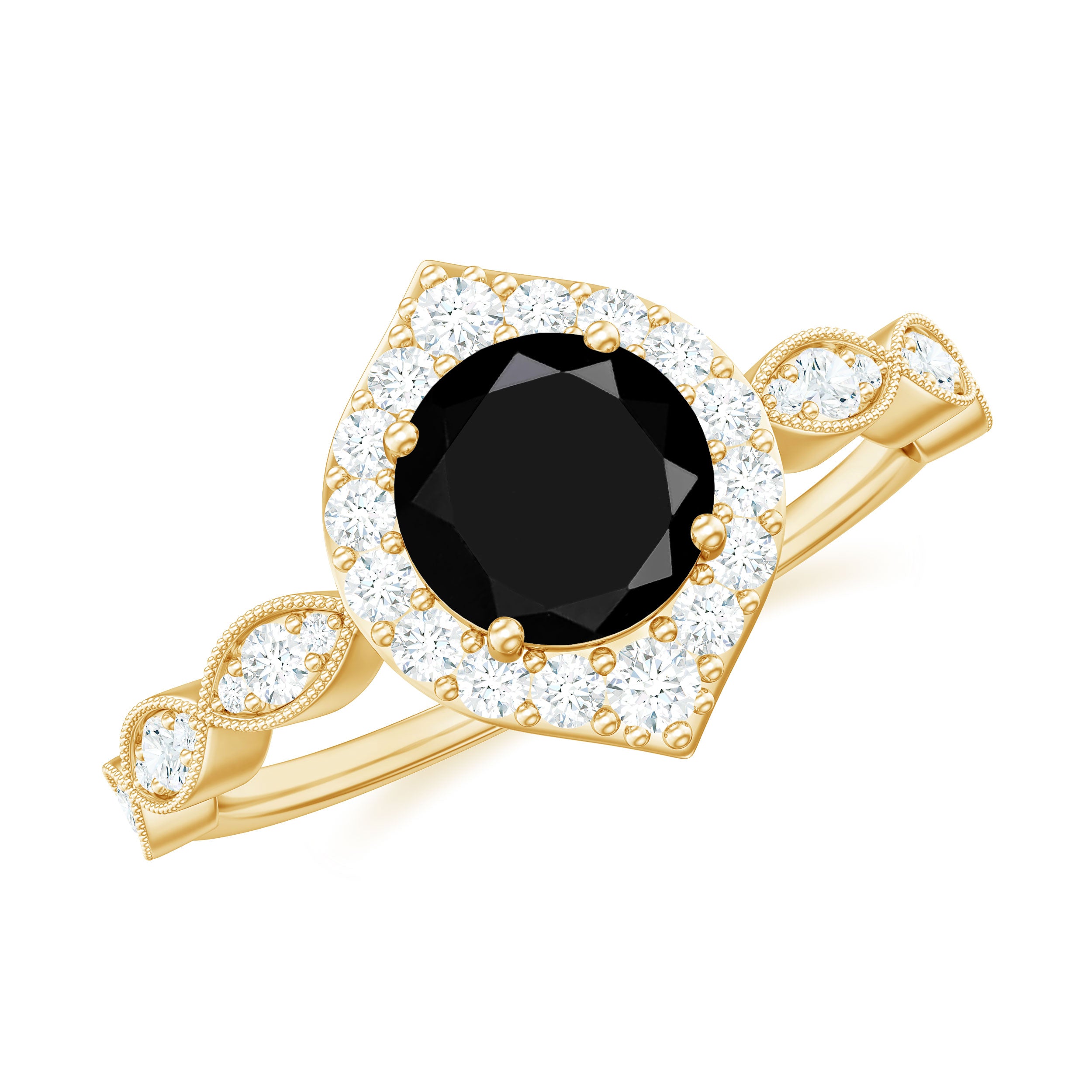 Vintage Style Black Diamond Engagement Ring with Moissanite Black Diamond - ( AAA ) - Quality - Rosec Jewels