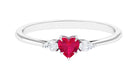 Heart Shape Ruby and Diamond 3 Stone Promise Ring Ruby - ( AAA ) - Quality - Rosec Jewels