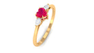 Heart Shape Ruby and Diamond 3 Stone Promise Ring Ruby - ( AAA ) - Quality - Rosec Jewels