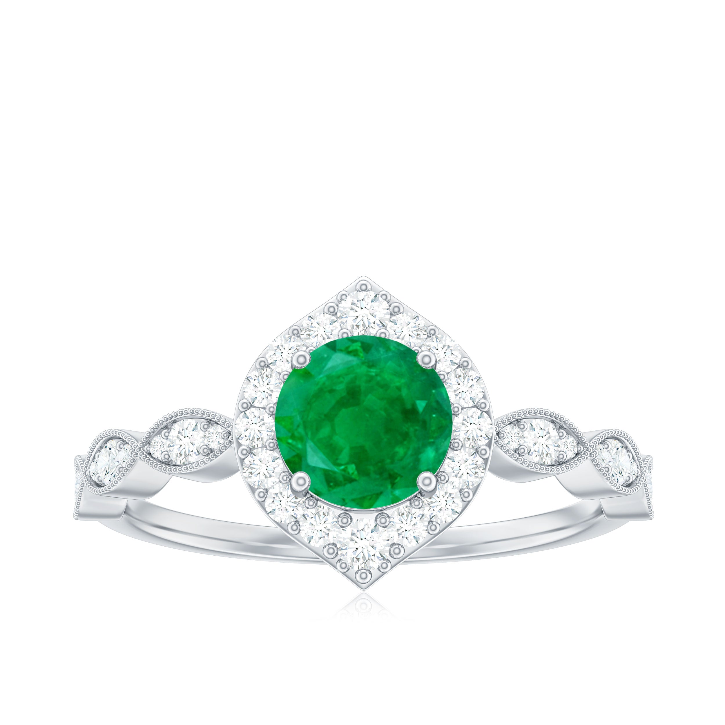 1.50 CT Vintage Style Emerald Engagement Ring with Diamond Accent Emerald - ( AAA ) - Quality - Rosec Jewels