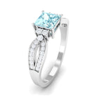 1 CT Split Shank Blue Aquamarine and Diamond Engagement Ring Aquamarine - ( AAA ) - Quality - Rosec Jewels