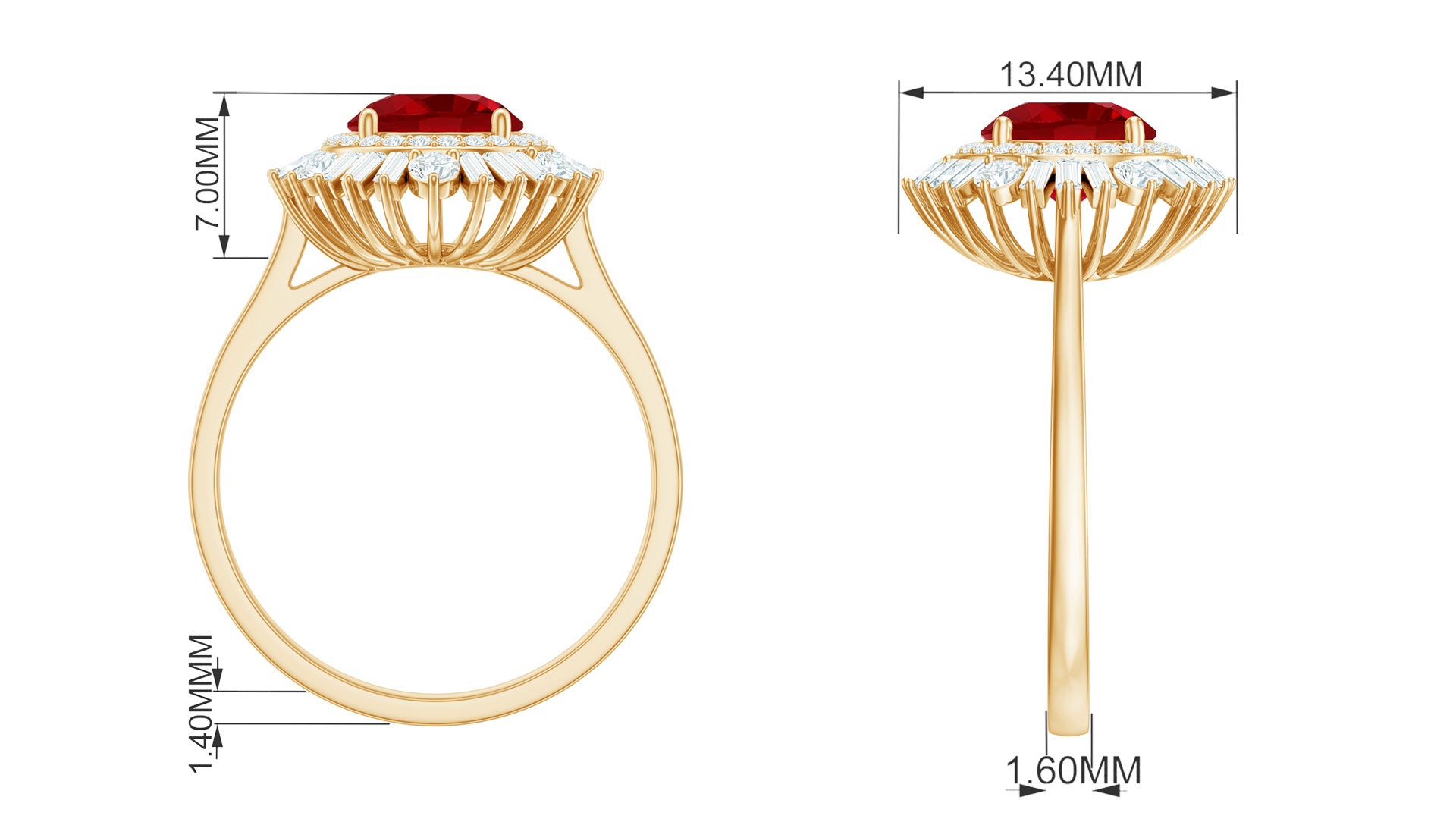 Round Created Ruby Cocktail Ring with Moissanite Double Halo Lab Created Ruby - ( AAAA ) - Quality - Rosec Jewels