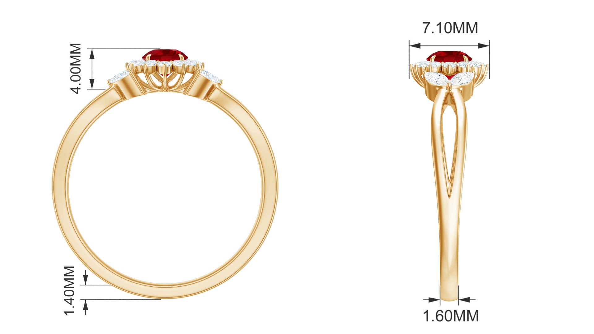 Split Shank Created Ruby Flower Engagement Ring with Diamond Lab Created Ruby - ( AAAA ) - Quality - Rosec Jewels