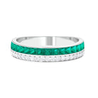 1 CT Natural Emerald and Diamond Half Eternity Ring Emerald - ( AAA ) - Quality - Rosec Jewels