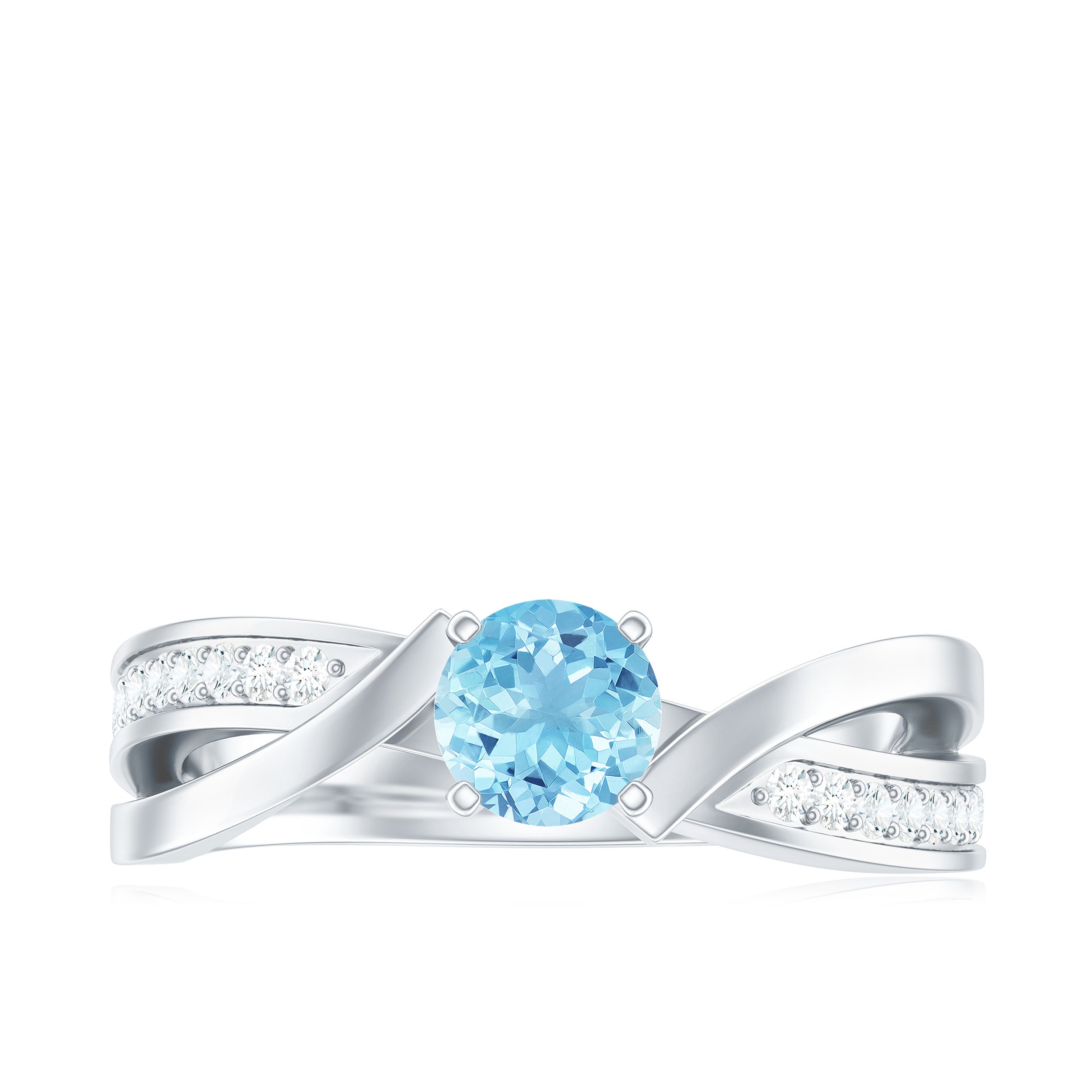 Round Aquamarine and Diamond Infinity Engagement Ring Aquamarine - ( AAA ) - Quality - Rosec Jewels