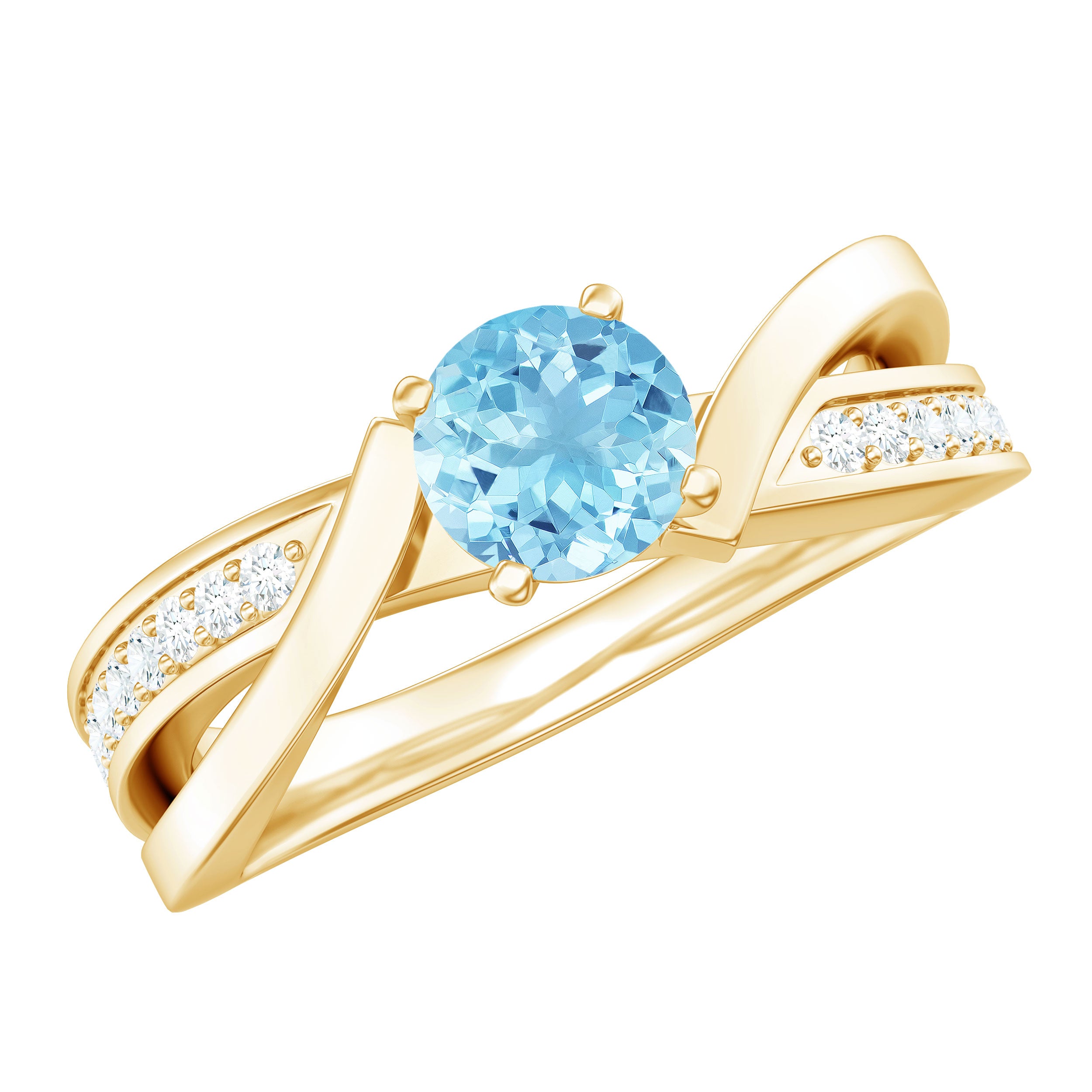 Round Aquamarine and Diamond Infinity Engagement Ring Aquamarine - ( AAA ) - Quality - Rosec Jewels