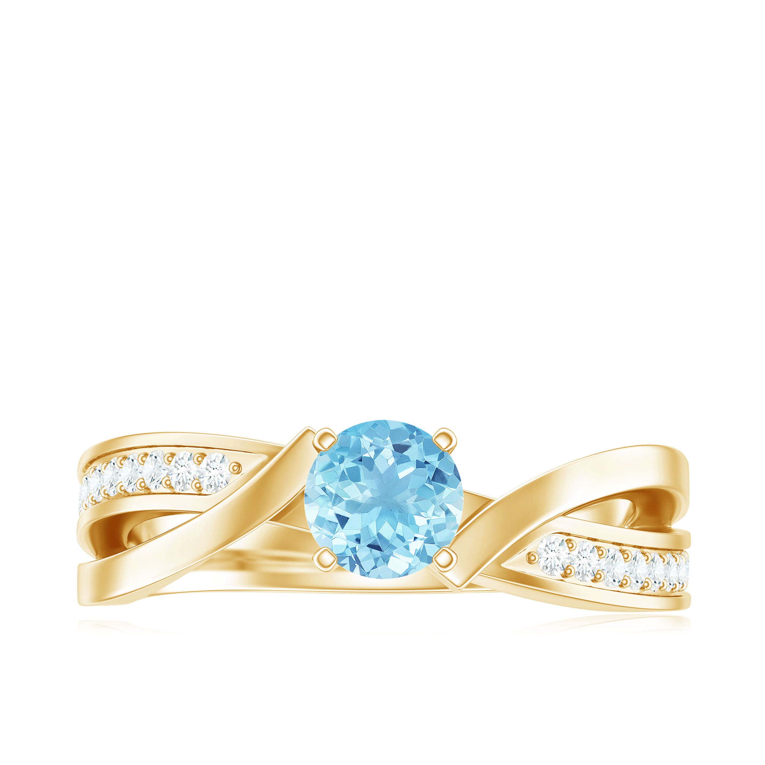 Round Aquamarine and Diamond Infinity Engagement Ring Aquamarine - ( AAA ) - Quality - Rosec Jewels