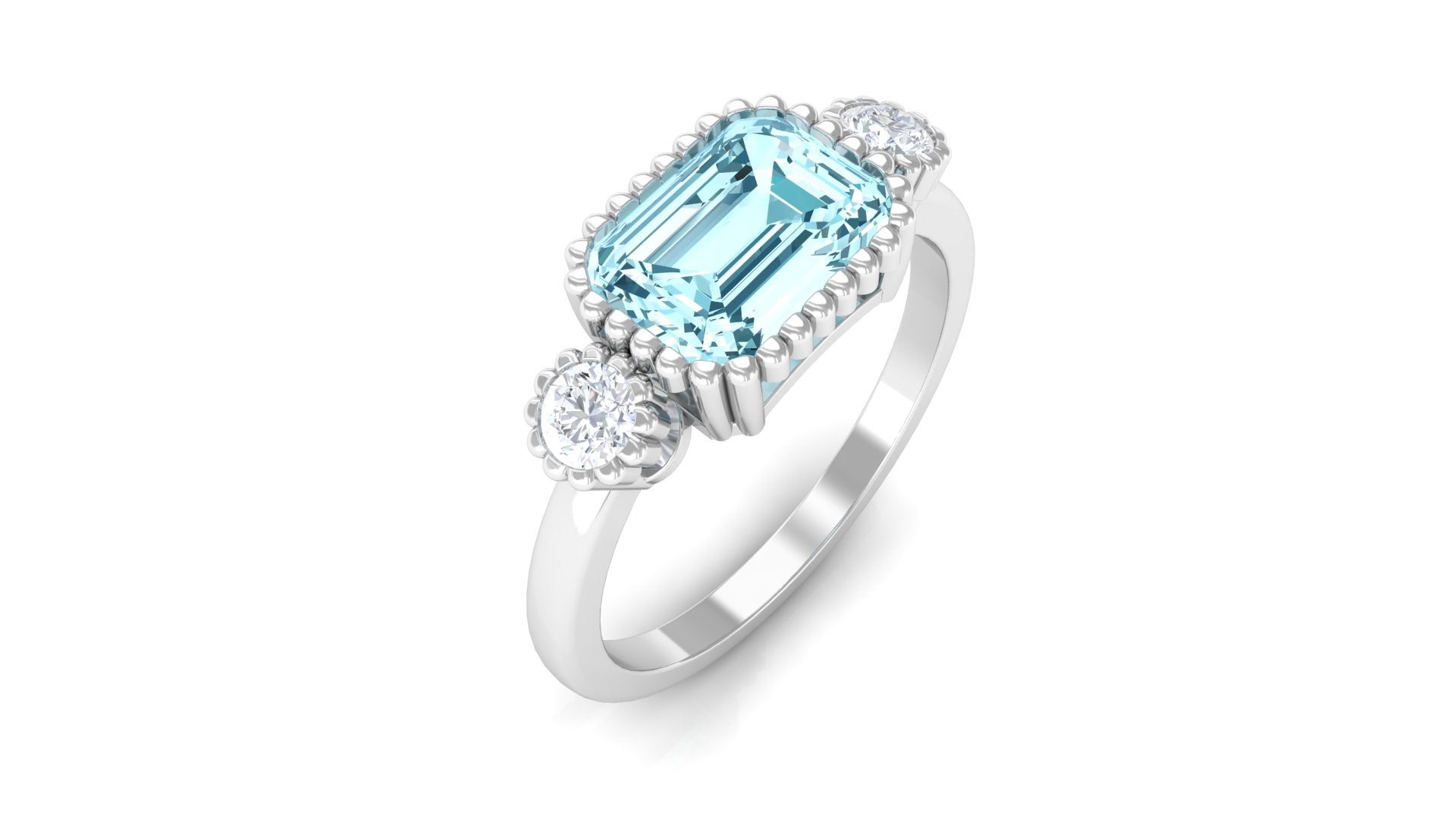 2 CT East West Aquamarine Engagement Ring with Diamond Aquamarine - ( AAA ) - Quality - Rosec Jewels