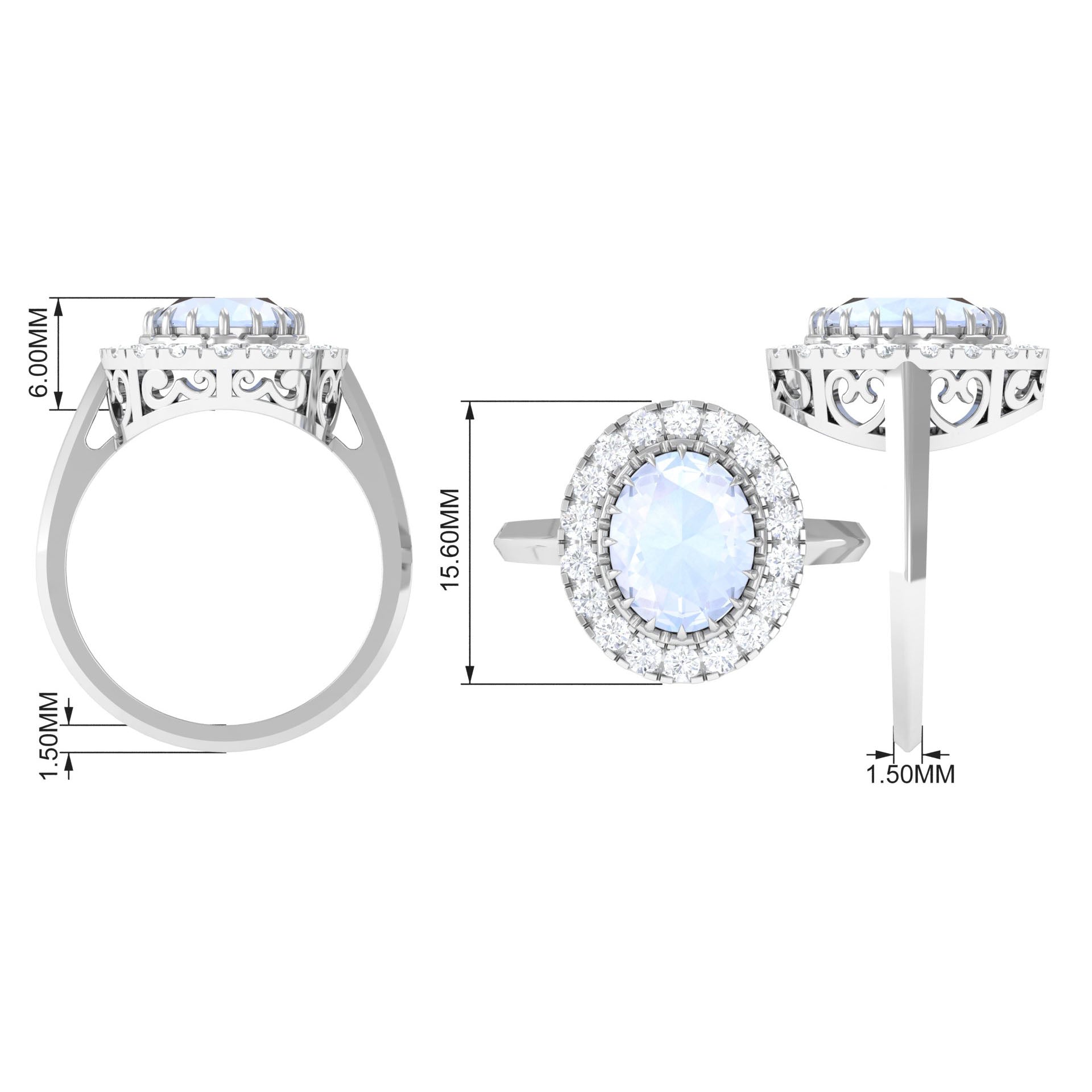 2.50 CT Vintage Claw Set Moonstone Engagement Ring with Moissanite Halo Moonstone - ( AAA ) - Quality - Rosec Jewels