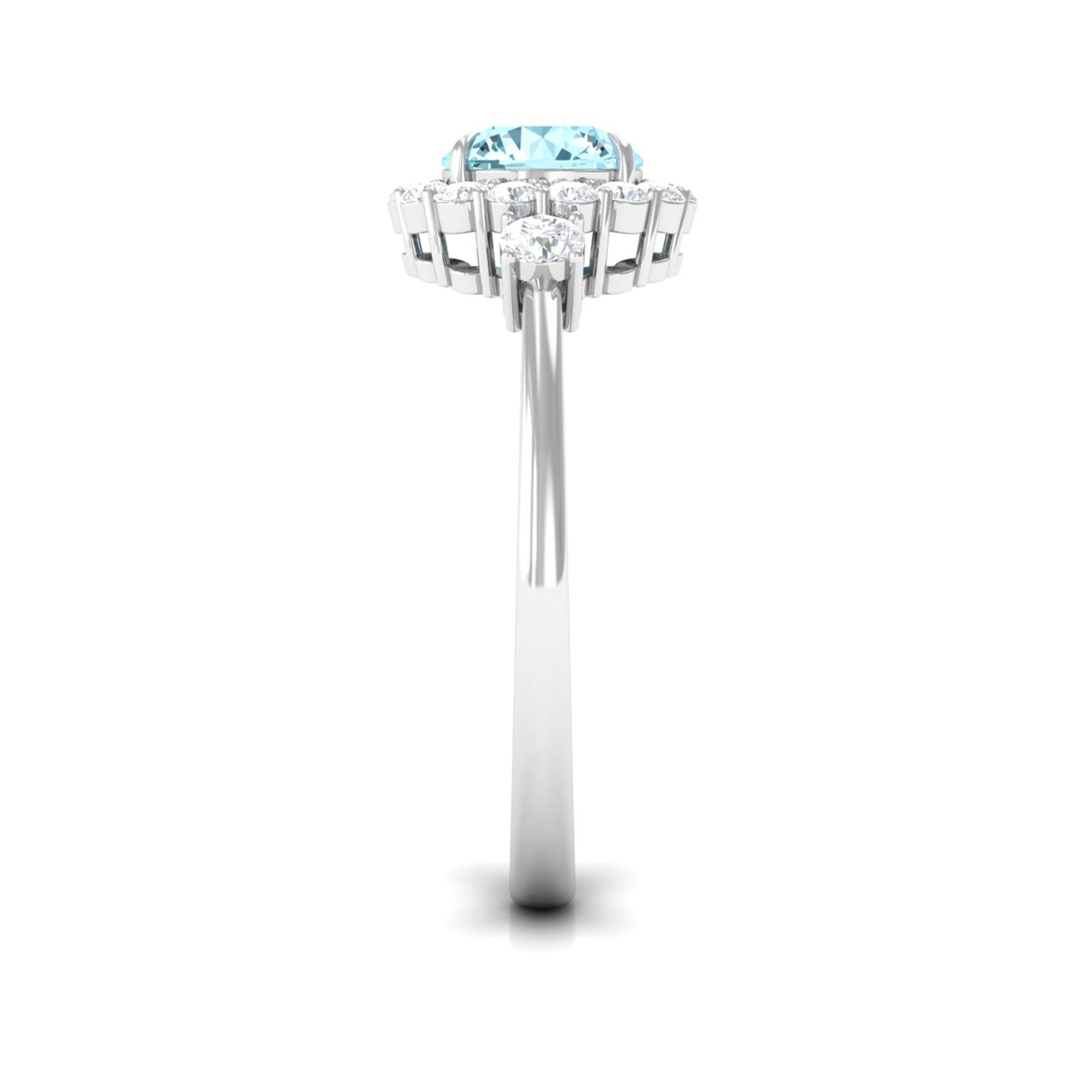 Classic Aquamarine Engagement Ring with Diamond Halo Aquamarine - ( AAA ) - Quality - Rosec Jewels