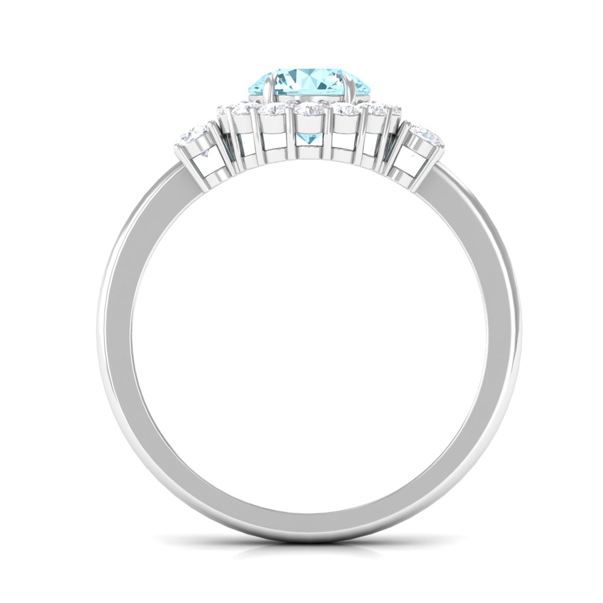 Classic Aquamarine Engagement Ring with Diamond Halo Aquamarine - ( AAA ) - Quality - Rosec Jewels