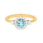 Classic Aquamarine Engagement Ring with Diamond Halo Aquamarine - ( AAA ) - Quality - Rosec Jewels