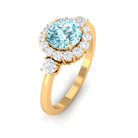 Classic Aquamarine Engagement Ring with Diamond Halo Aquamarine - ( AAA ) - Quality - Rosec Jewels