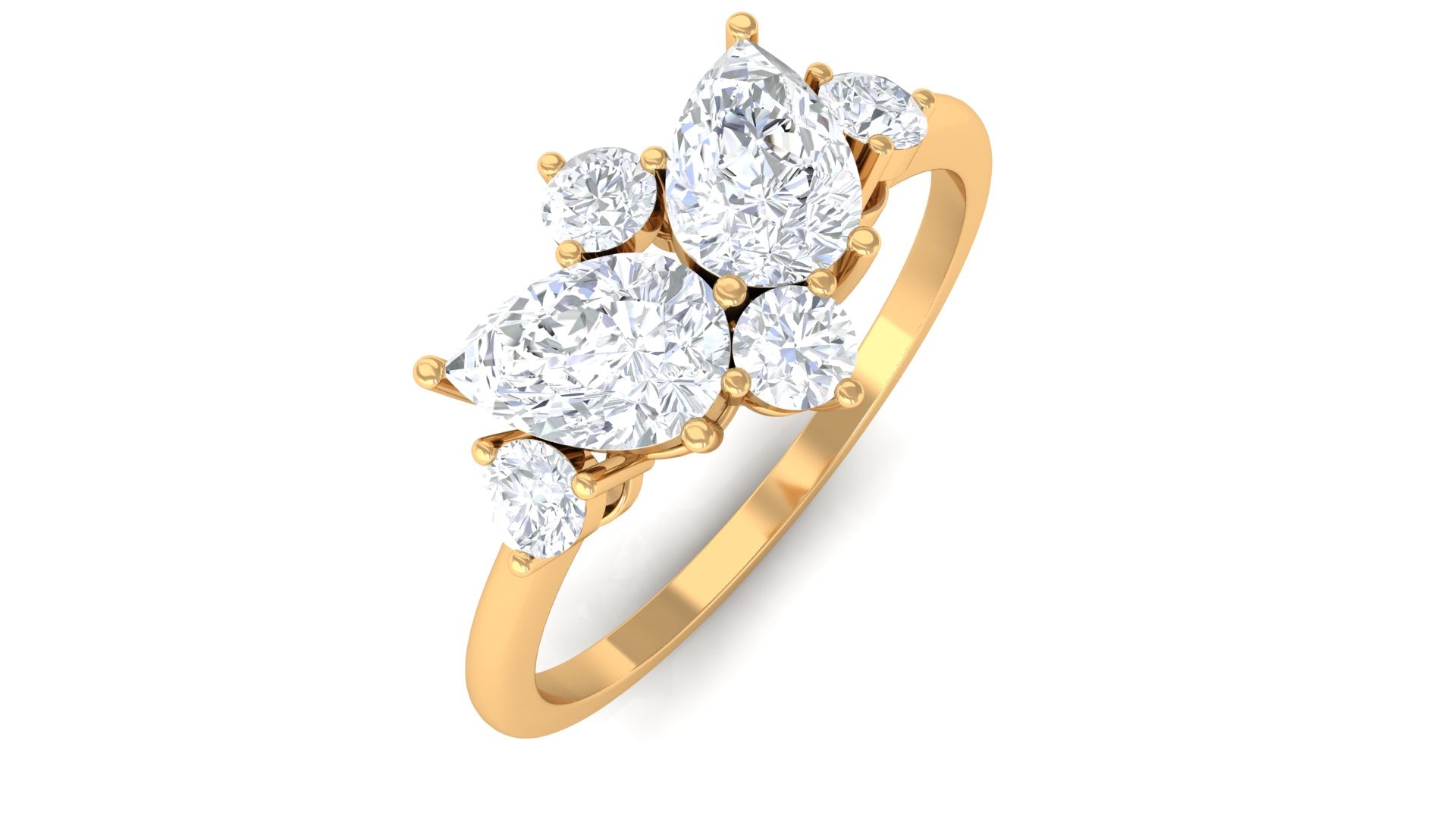 Pear and Round Moissanite Cluster Promise Ring in Gold Moissanite - ( D-VS1 ) - Color and Clarity - Rosec Jewels