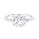 East West Halo Engagement Ring with Oval Moissanite Moissanite - ( D-VS1 ) - Color and Clarity - Rosec Jewels