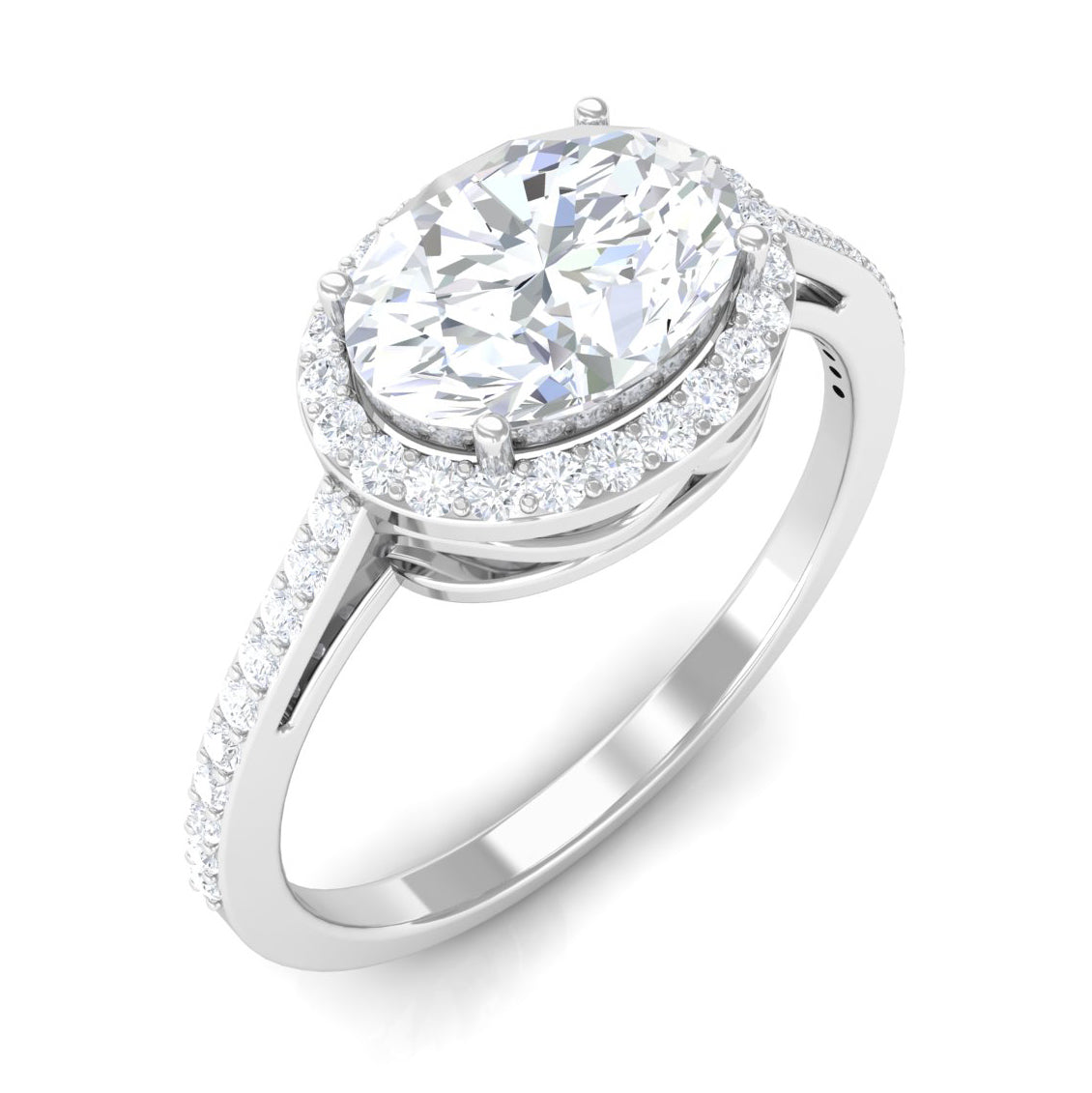 East West Halo Engagement Ring with Oval Moissanite Moissanite - ( D-VS1 ) - Color and Clarity - Rosec Jewels