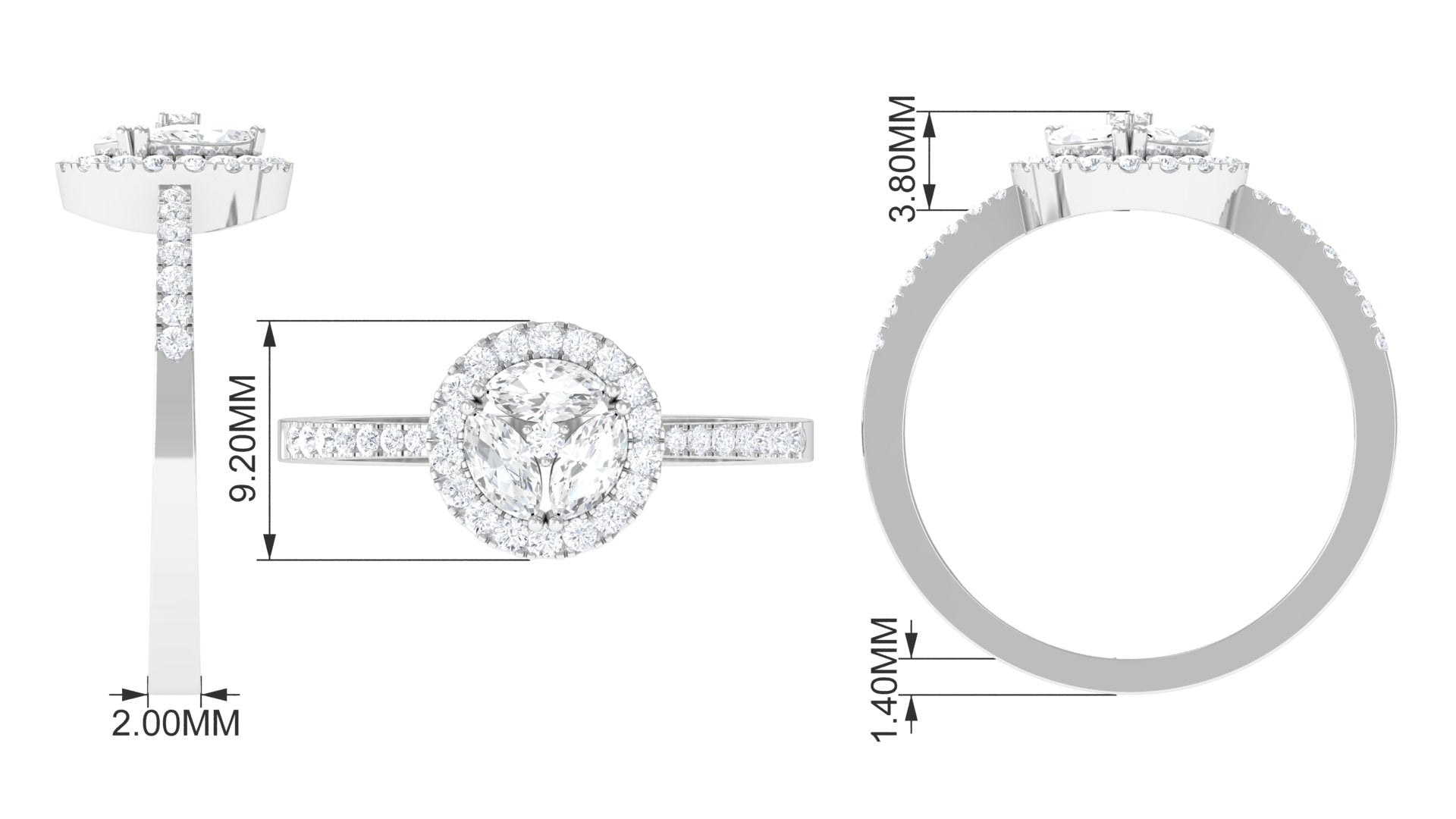 2 CT Round and Marquise Moissanite Cluster Engagement Ring Moissanite - ( D-VS1 ) - Color and Clarity - Rosec Jewels