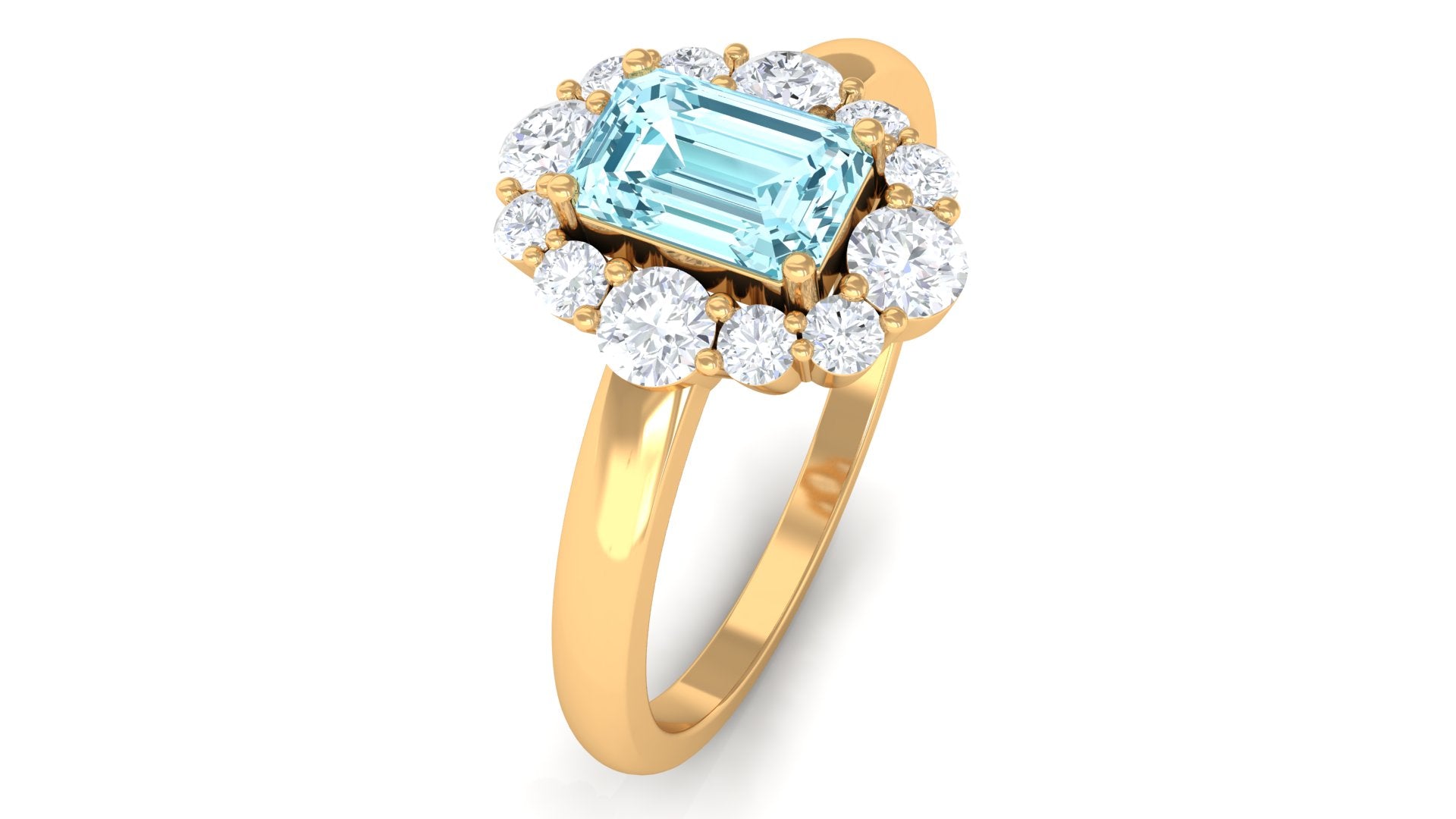 Octagon Aquamarine Engagement Ring with Diamond Halo Aquamarine - ( AAA ) - Quality - Rosec Jewels