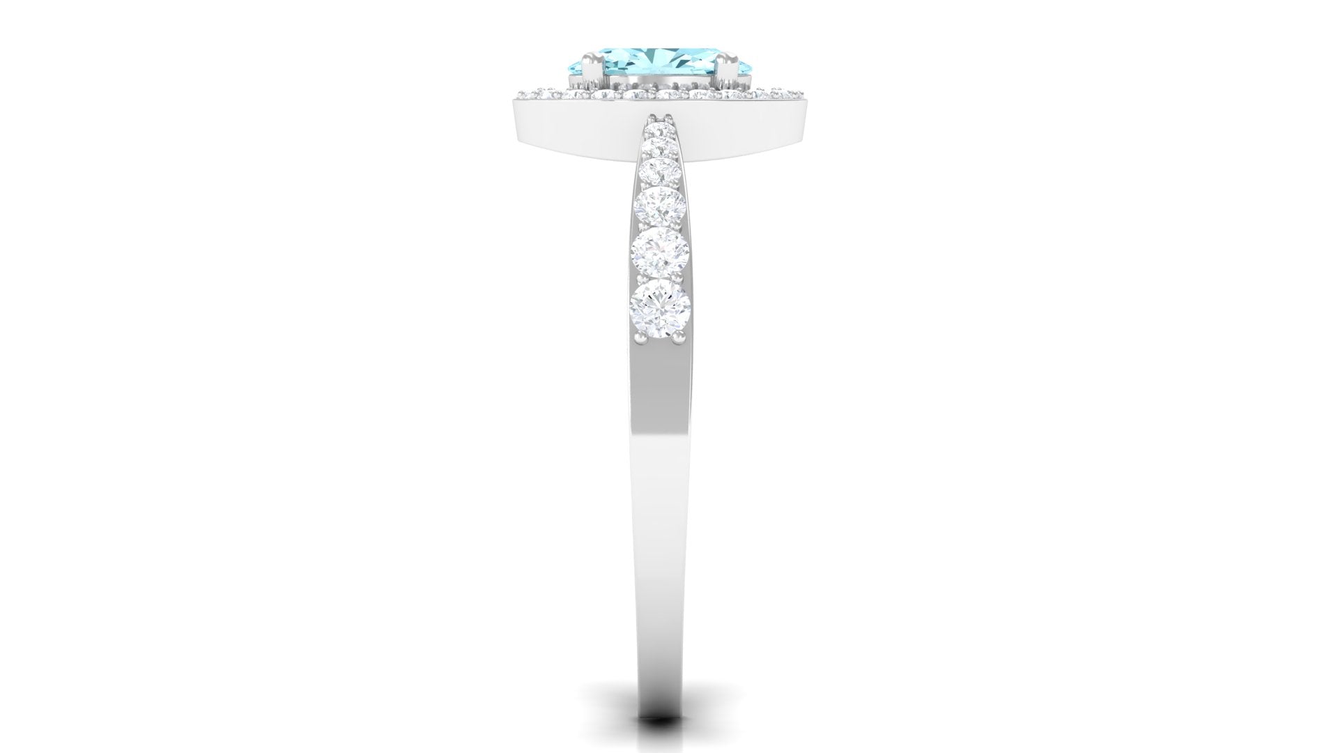 1 CT Aquamarine Engagement Ring with Diamond Halo Aquamarine - ( AAA ) - Quality - Rosec Jewels