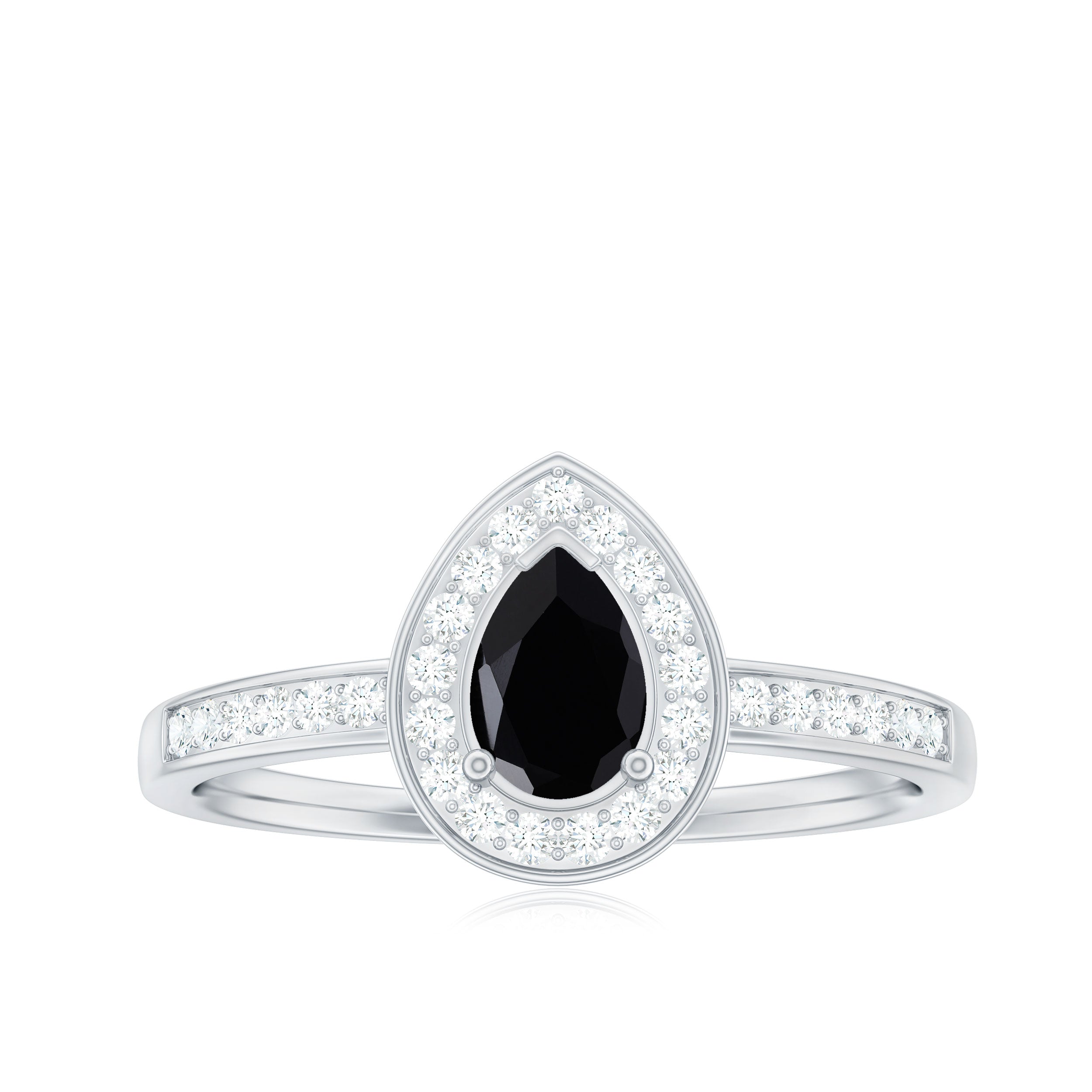 1 CT Classic Black Onyx Engagement Ring with Diamond Halo Black Onyx - ( AAA ) - Quality - Rosec Jewels