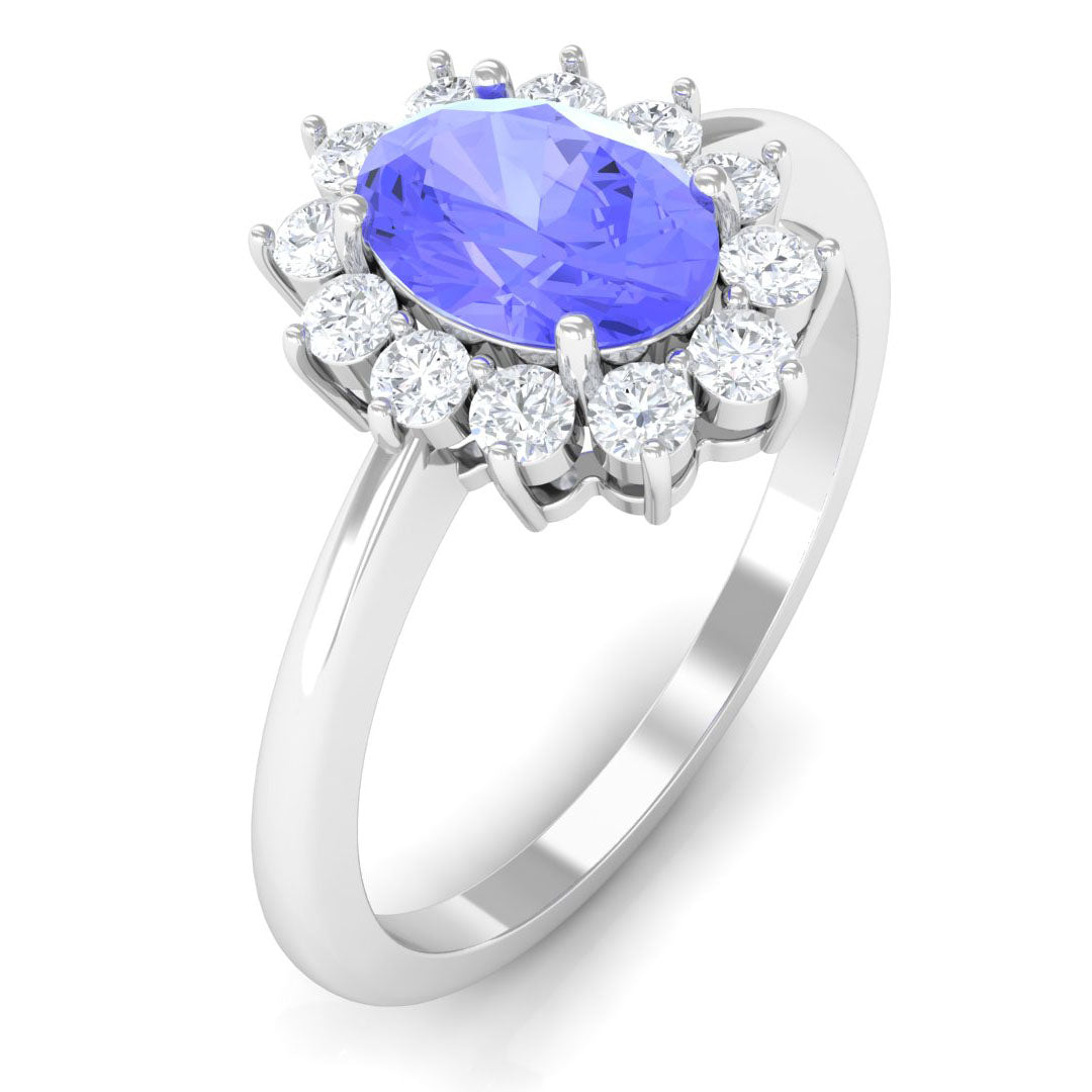 Princess Diana Inspired Tanzanite and Diamond Engagement Ring Tanzanite - ( AAA ) - Quality - Rosec Jewels