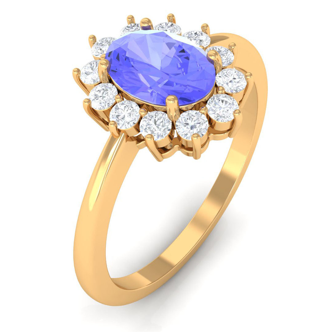 Princess Diana Inspired Tanzanite and Diamond Engagement Ring Tanzanite - ( AAA ) - Quality - Rosec Jewels