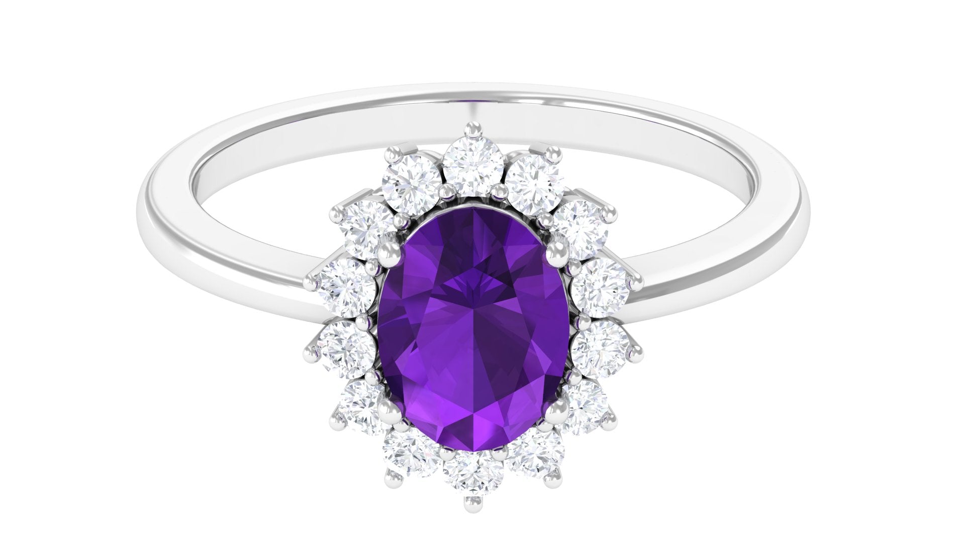 1.5 CT Princess Diana Inspired Amethyst Engagement Ring Diamond Halo Amethyst - ( AAA ) - Quality - Rosec Jewels