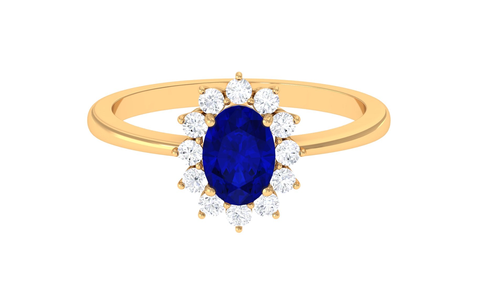 Princess Diana Inspired Lab Grown Blue Sapphire Engagement Ring with Diamond Lab Created Blue Sapphire - ( AAAA ) - Quality - Rosec Jewels