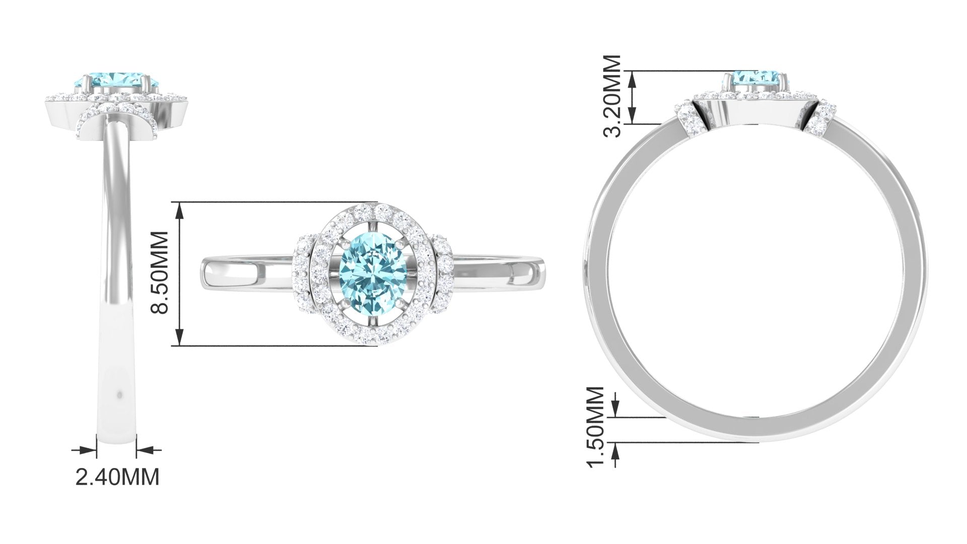 0.50 CT Aquamarine Halo Engagement Ring with Diamond Aquamarine - ( AAA ) - Quality - Rosec Jewels