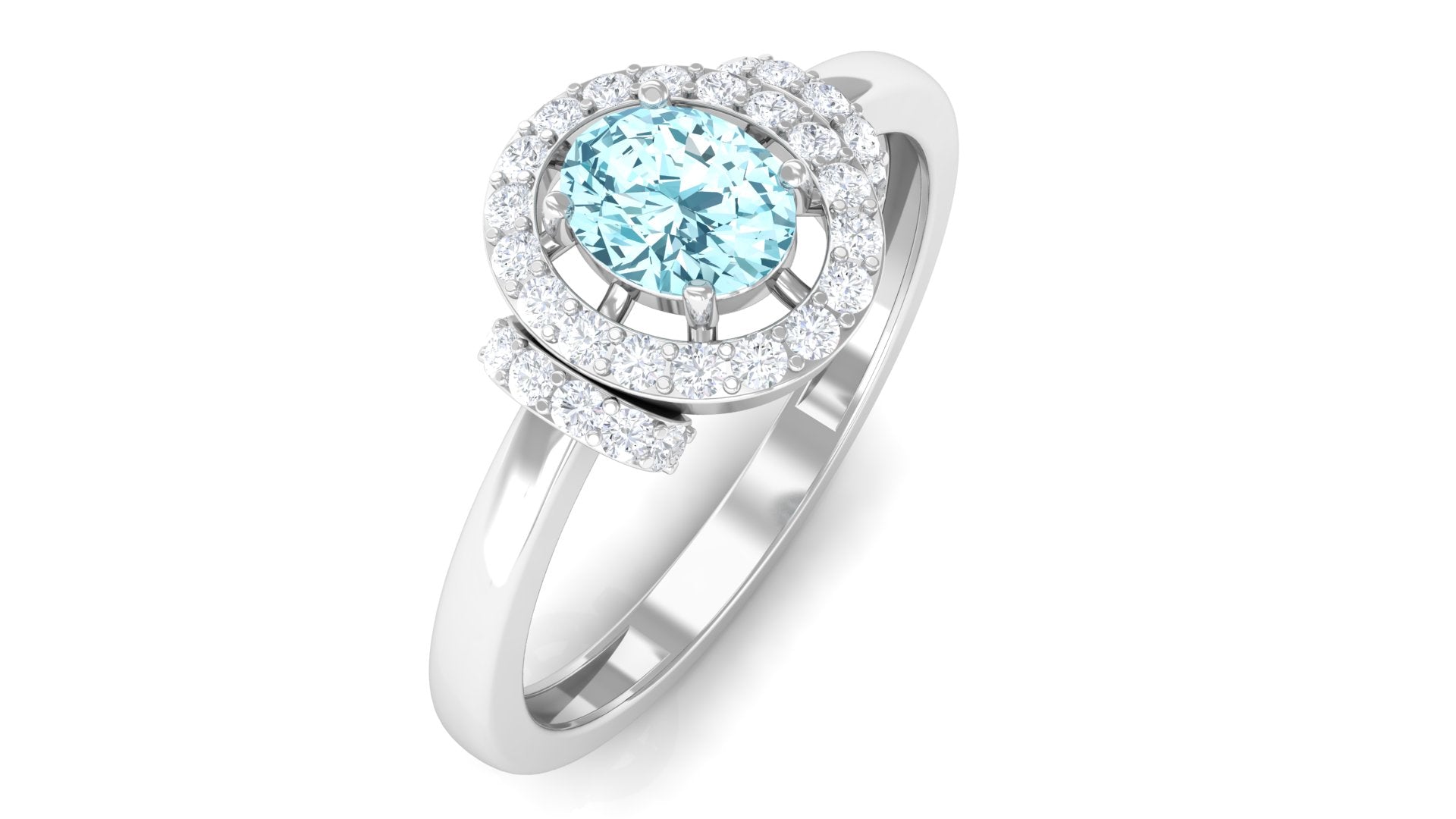 0.50 CT Aquamarine Halo Engagement Ring with Diamond Aquamarine - ( AAA ) - Quality - Rosec Jewels