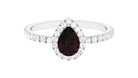 Garnet Teardrop Engagement Ring with Diamond Halo Garnet - ( AAA ) - Quality - Rosec Jewels