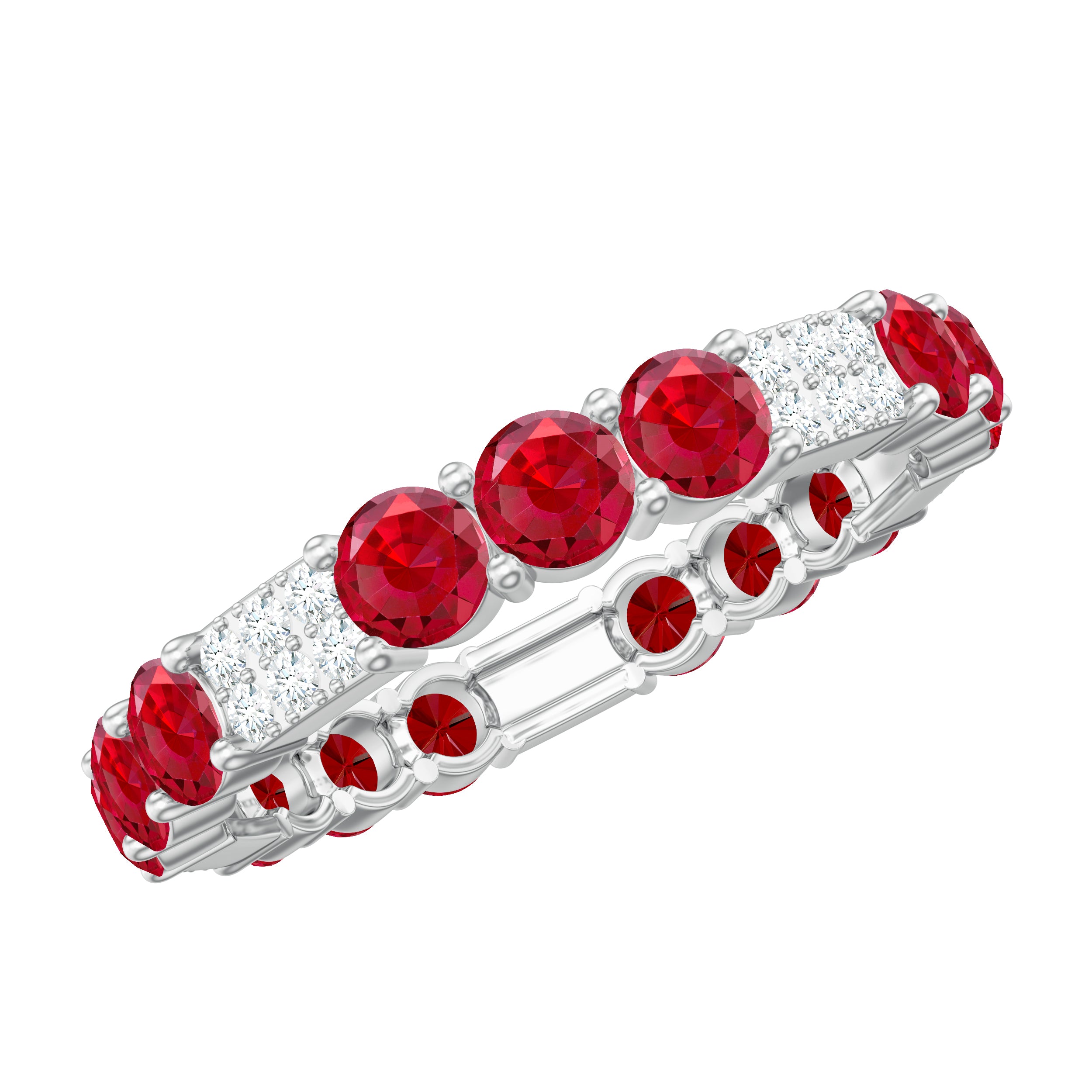 Lab-Created Ruby and Diamond Designer Eternity Band Ring Lab Created Ruby - ( AAAA ) - Quality - Rosec Jewels