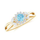 1/2 CT Split Shank Aquamarine Engagement Ring with Diamond Floral Halo Aquamarine - ( AAA ) - Quality - Rosec Jewels