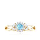 1/2 CT Split Shank Aquamarine Engagement Ring with Diamond Floral Halo Aquamarine - ( AAA ) - Quality - Rosec Jewels