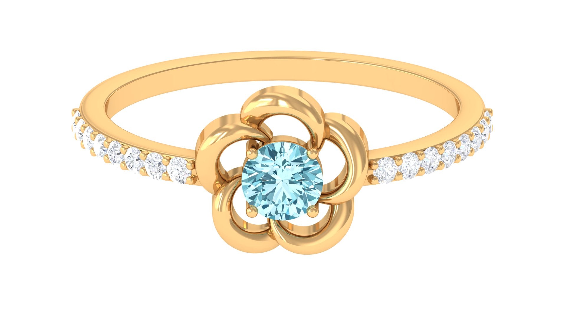 1/2 Carat Aquamarine Floral Promise Ring with Diamond Aquamarine - ( AAA ) - Quality - Rosec Jewels