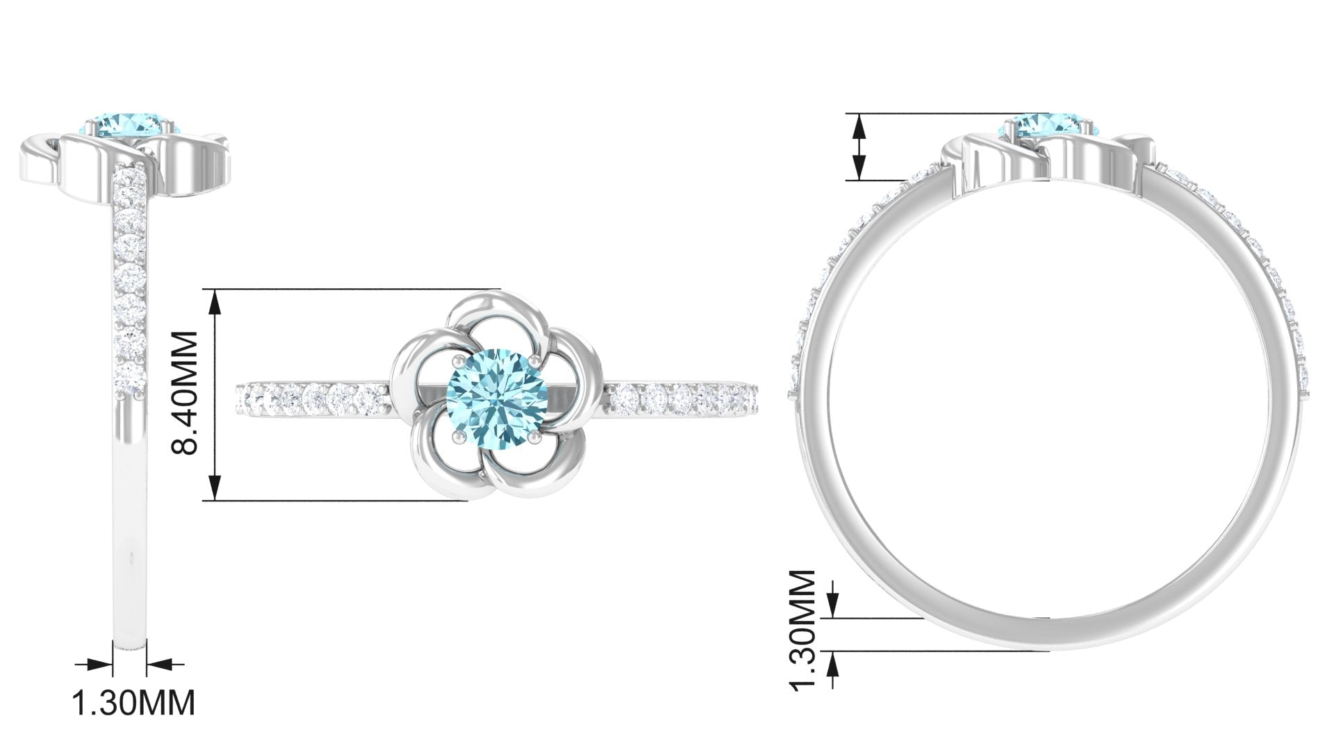 1/2 Carat Aquamarine Floral Promise Ring with Diamond Aquamarine - ( AAA ) - Quality - Rosec Jewels