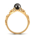 2.50 CT Black Tahitian Pearl Flower Engagement Ring with Diamond Tahitian pearl - ( AAA ) - Quality - Rosec Jewels